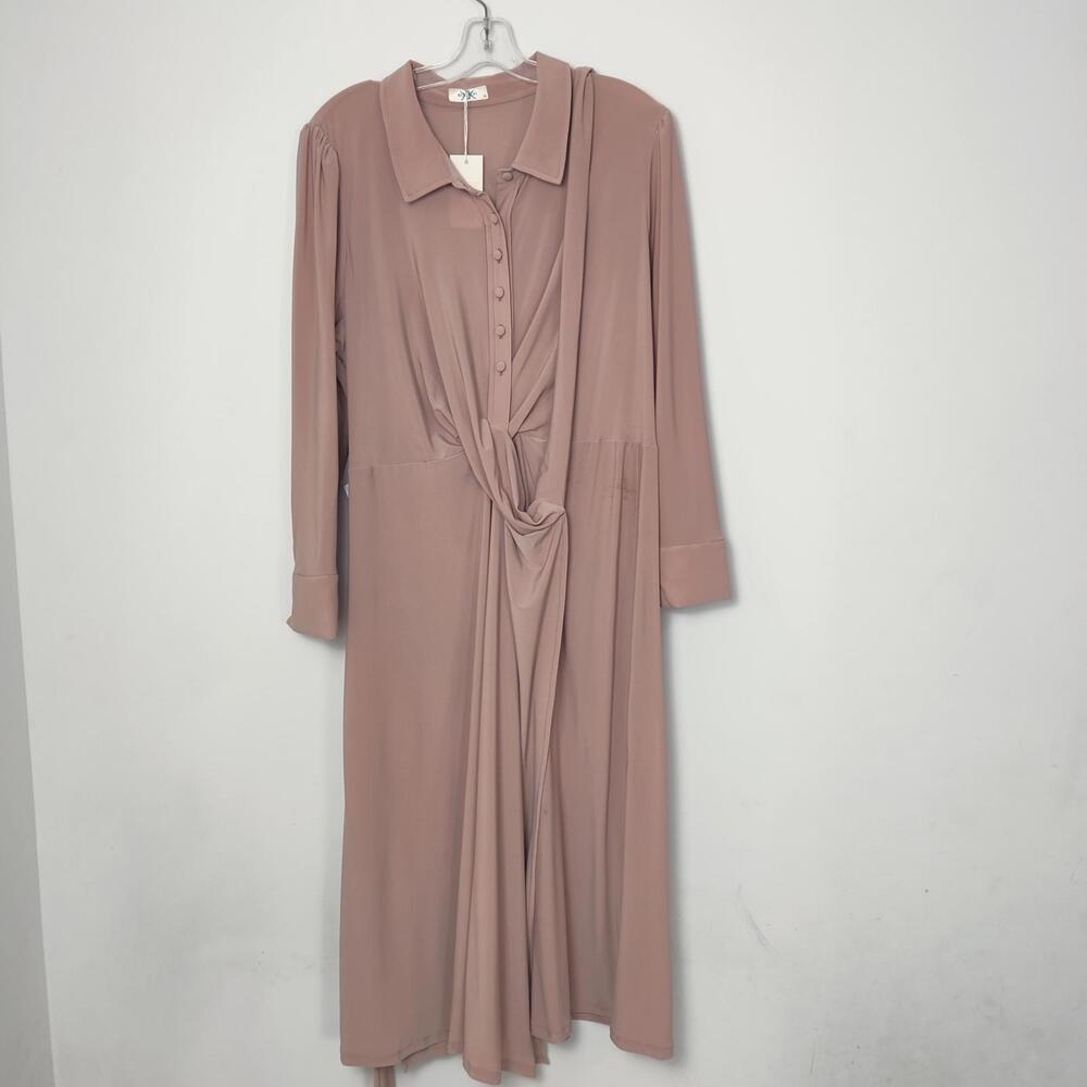 Koh Koh Blush Pink Twist Front Wrap Long Sleeve Maxi Dress 3X